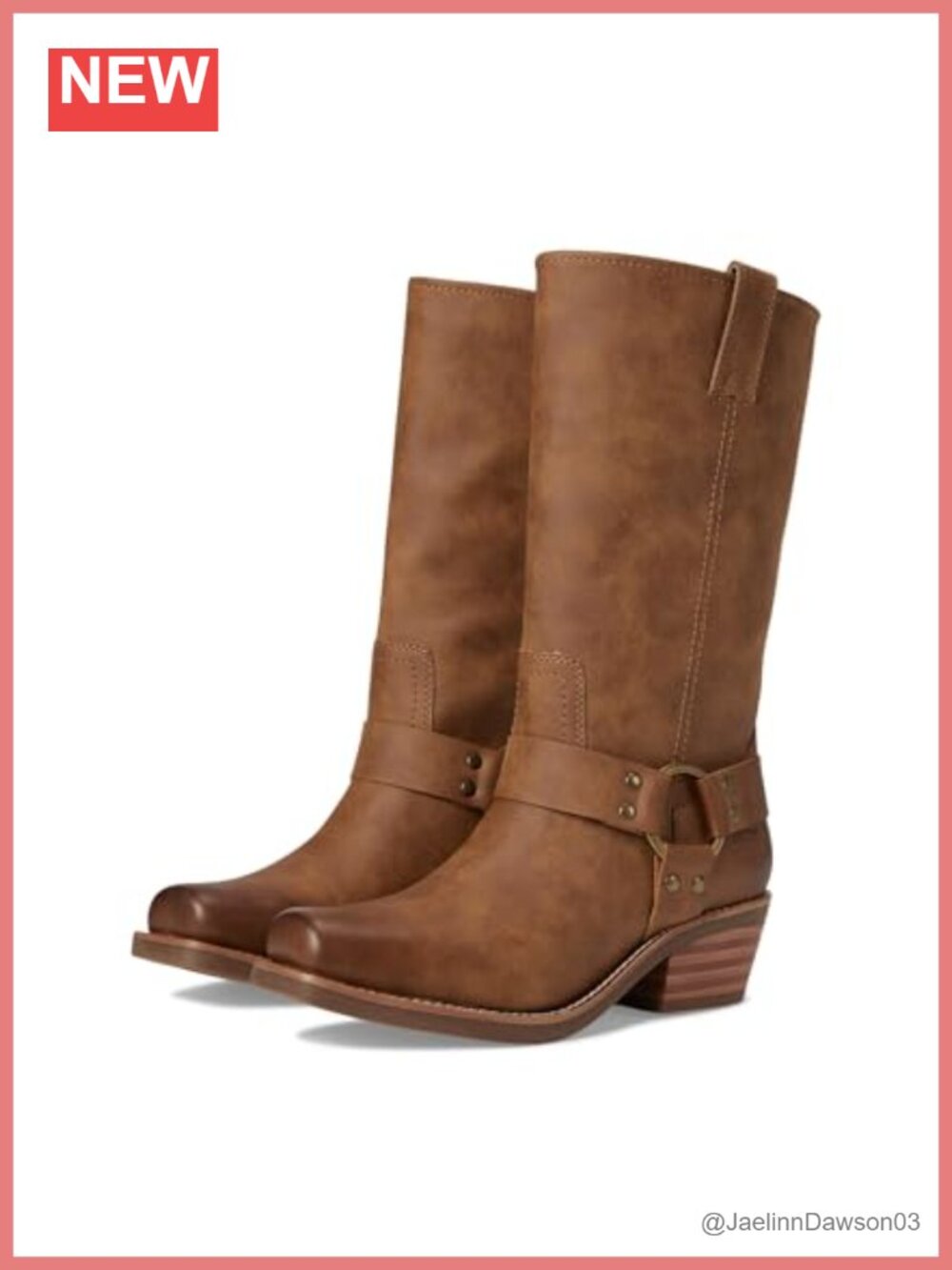 Women's Mid-Calf Motorcycle Boots Vegan Leather Harness Zip Pull-On